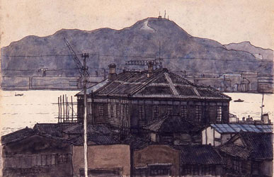 稲佐山遠景1975年333×530ミリ水彩