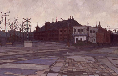 横浜赤レンガ倉庫遠景油彩