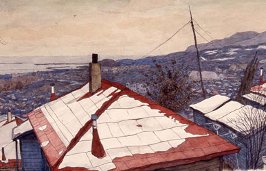 小樽の屋根1972年727×1167ミリ水彩