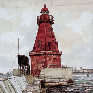 赤い灯台　1962年　340×395ミリ水彩